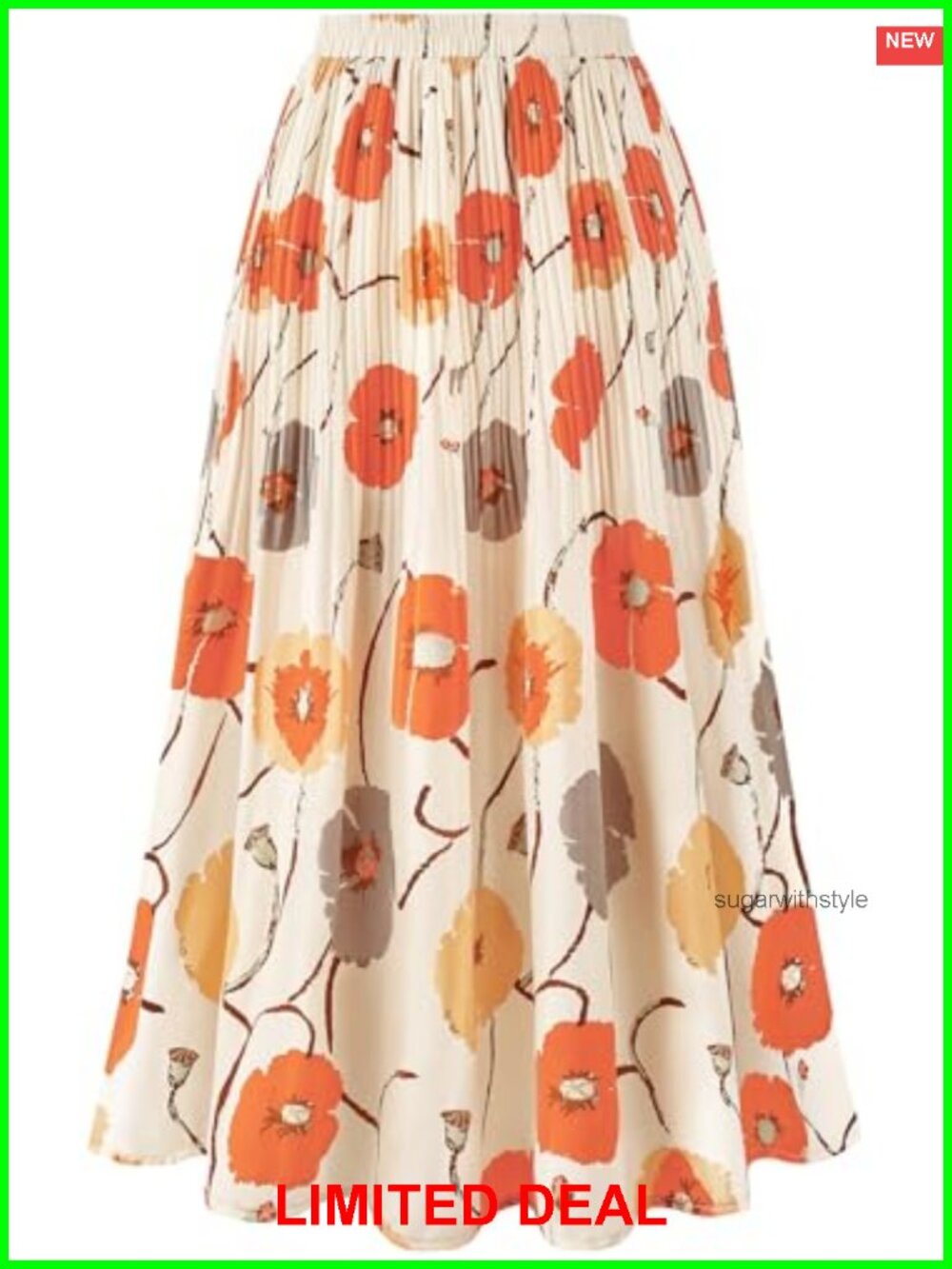Womens Leopard Print Midi A-Line Pleated High Waisted Skirt